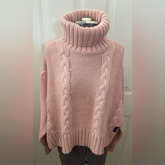 NWT Calvin Klein Jeans Cable Knit Turtleneck Sweater Size m Pink - Picture 5 of 5